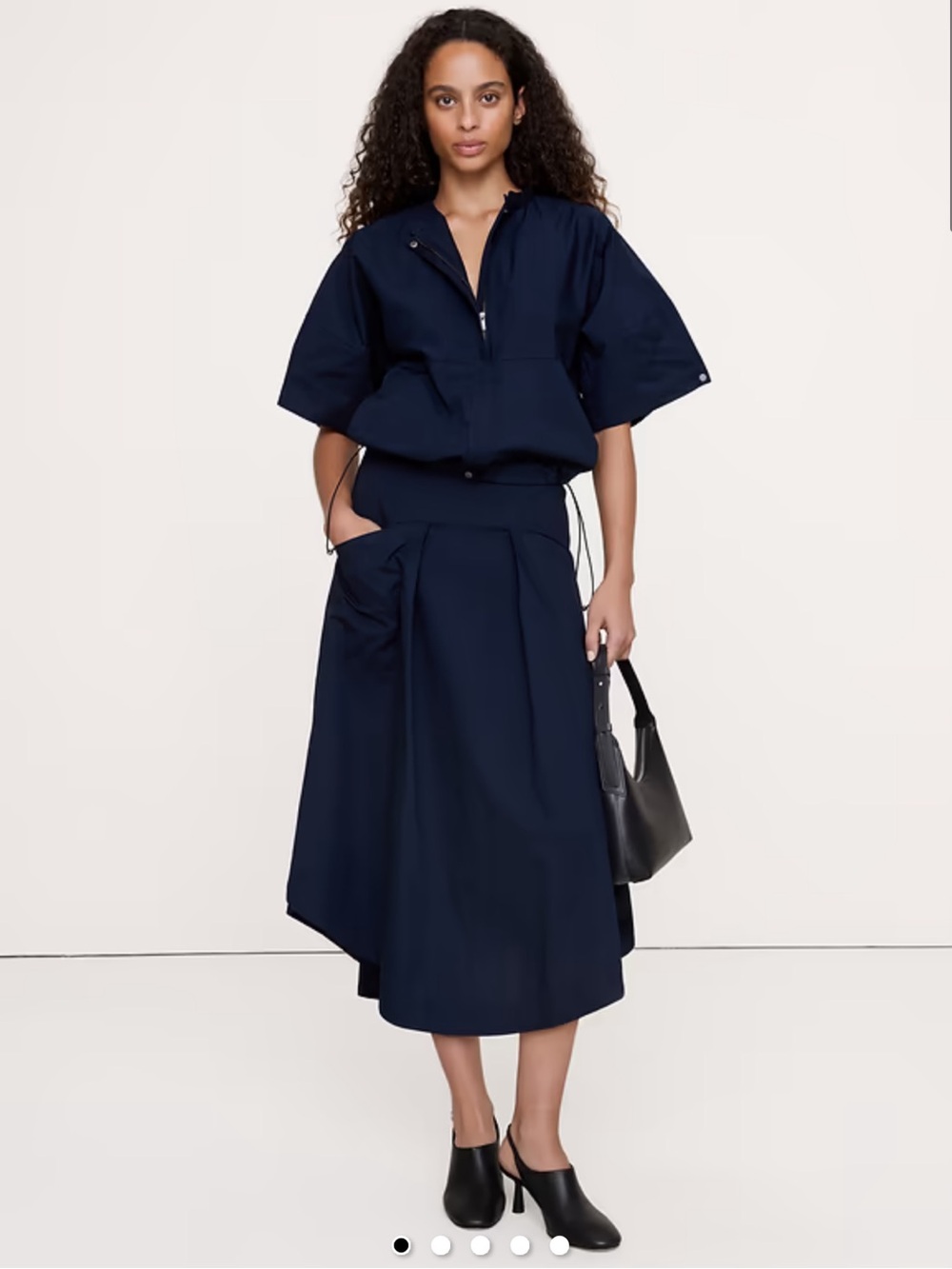 Banana Republic Stretch-Cotton Drop-Waist Midi Skirt Blue and Top